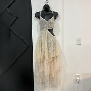 Current Mood Off White Sheer Lace Cutout Dress Small Fairy Cottage Layered